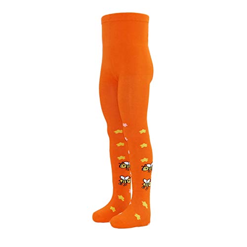 VEGATEKSA Baby und Kinderstrumpfhose für Mädchen aus Gekämmter Baumwolle, Biene in Orange, MADE IN EU, Verstellbare Taille, Tunel Gummi (86-92cm) von VEGATEKSA