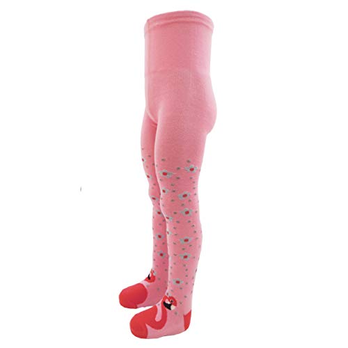 VEGATEKSA Baby und Kinderstrumpfhose für Mädchen aus Gekämmter Baumwolle, Flamingos in Rosa, MADE IN EU, Verstellbare Taille, Tunel Gummi (122-128cm) von VEGATEKSA