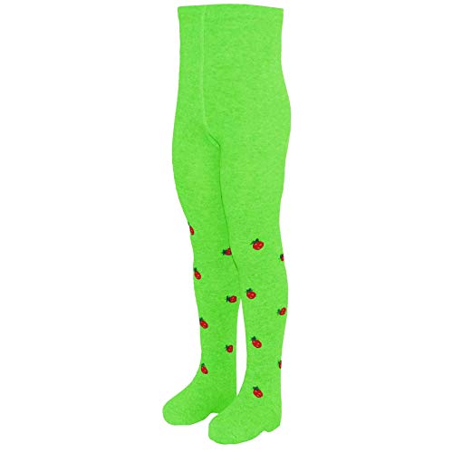 VEGATEKSA Baby und Kinderstrumpfhose für Mädchen aus Gekämmter Baumwolle, Wilde Erdbeeren in Grün, MADE IN EU, Verstellbare Taille, Tunel Gummi (110-116cm) von VEGATEKSA