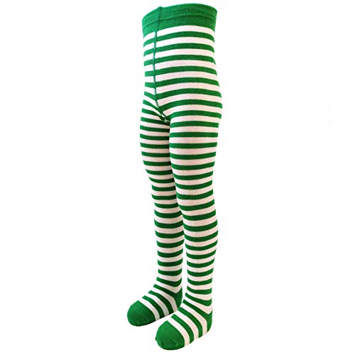 VEGATEKSA Baby und Kinderstrumpfhose für Mädchen und Jungen mit Streifen in Grün/Weiß aus Gekämmter Baumwolle, MADE IN EU, Verstellbare Taille, Tunel Gummi (98-104cm) von VEGATEKSA