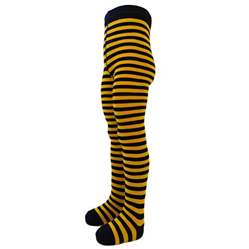 VEGATEKSA Baby und Kinderstrumpfhose für Mädchen und Jungen mit Streifen in Senf/Dunkelblau aus Gekämmter Baumwolle, MADE IN EU, Verstellbare Taille, Tunel Gummi (110-116cm) von VEGATEKSA