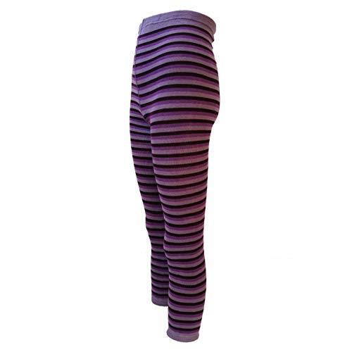 VEGATEKSA Leggings für Mädchen, aus Gekämmter Baumwolle mit Streifen in Lila/Schwarz, Made in EU, Verstellbare Taille (122-128) von VEGATEKSA