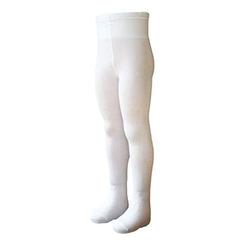 VEGATEKSA Strumpfhose für Jungen und Mädchen, aus Gekämmter Baumwolle, Made in EU, Verstellbare Taille, UNI Glatt in Weiß (134-140cm) von VEGATEKSA
