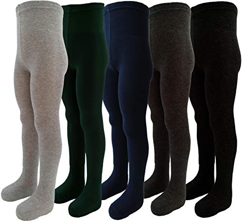 VEGATEKSA Strumpfhose für Jungen und Mädchen 5er Set, aus Gekämmter Baumwolle, Made in EU, Verstellbare Taille, Tunel Gummi, Mehrfarbig No.1 (122-128cm) von VEGATEKSA