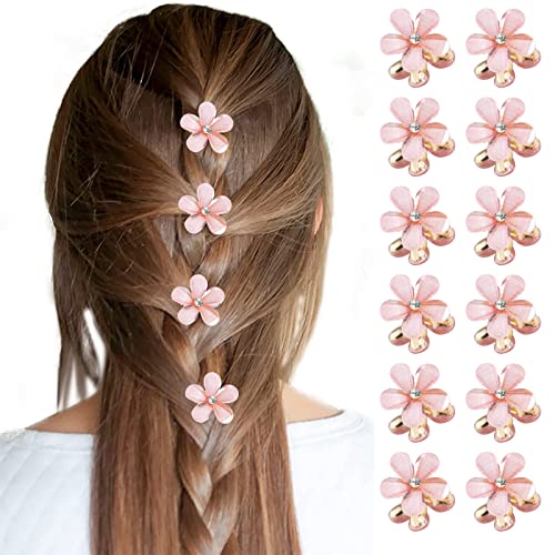 VEGCOO 12 Stück Mini Kristallblumen Haarspangen,Rosa Kristall Blumenclips Glänzende Damen Haarspangen Mädchen Haarschmuck für Alltag Party Hochzeit(Rosa) von VEGCOO