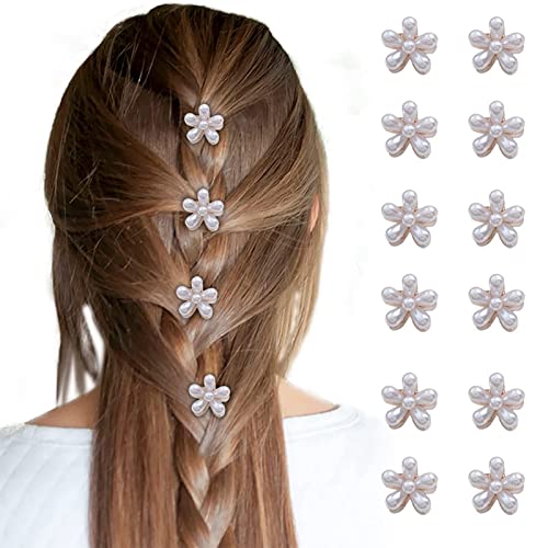 VEGCOO 12 Stück Mini Perlen Haarspangen,Florale Perlenclips Blumen Haarspangen Mädchen Haarschmuck für Alltag Party Hochzeit(Weiß) von VEGCOO