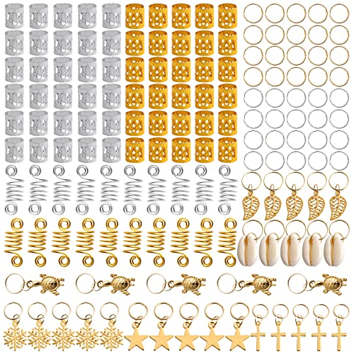 VEGCOO 150 Stück Dreadlocks Haarschmuck Set, Haarperlen zum Klipsen Set, Braids Haarperlen Haarringe für Zöpfe, Braids Schmuck Gold und Silber, Festival Haarschmuck für Männer und Frauen von VEGCOO