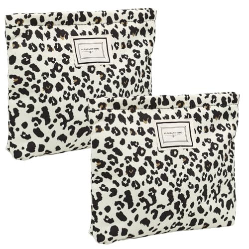 VEGCOO 2 Stück Kosmetiktasche Leopardenmuster Stylisch Make Up Tasche Wasserdicht Leicht Kompakt Kulturtasche für Frauen Mädchen Nylon Beauty Bag Ideal für Handtasche Reise Gym von VEGCOO
