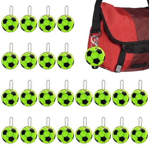 VEGCOO 24 Stücke Reflektor Anhänger, Sicherheit reflektierende Anhänger, Schlüsselanhänger Fussball, Leuchtanhänger Kinder, Kinder Reflektor Set, Schultasche Rucksack Fahrrad Joggen Leuchtband von VEGCOO