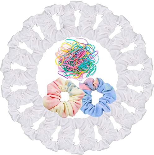 VEGCOO 515 Stück Haargummi-Set 15 Stück Dickdarm Haargummi Batik Scrunchies Weiß Haargummi Haargummi Scrunchie Batik Kopfbedeckung Reine Baumwolle Damen + 500 Stück Farbige Gummibänder von VEGCOO