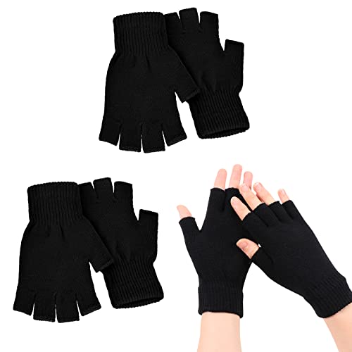 VEGCOO Fingerlose Handschuhe für Damen und Herren, 2 Paar Strickhandschuhe Winter Halbfinger für Damen und Herren, Schwarz x 2., onesize von VEGCOO