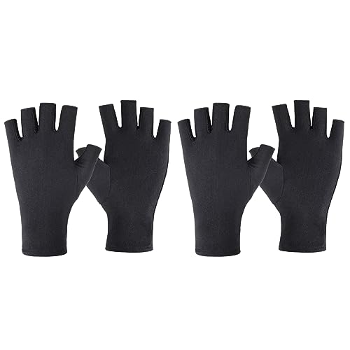 VEGCOO UV Handschuhe für Nägel - 2 Paar Halbfinger Schutzhandschuhe für Maniküre, Autofahren, Angeln (Schwarz) von VEGCOO