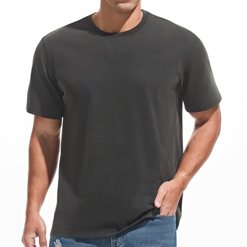 Herren Dick T-Shirt 100% Baumwolle Heavyweight 250g/m² Stone Washed Ultra Weich Regular Fit Bequem Vintage Look Kurzarm Basic (Black M) von VEIISAR