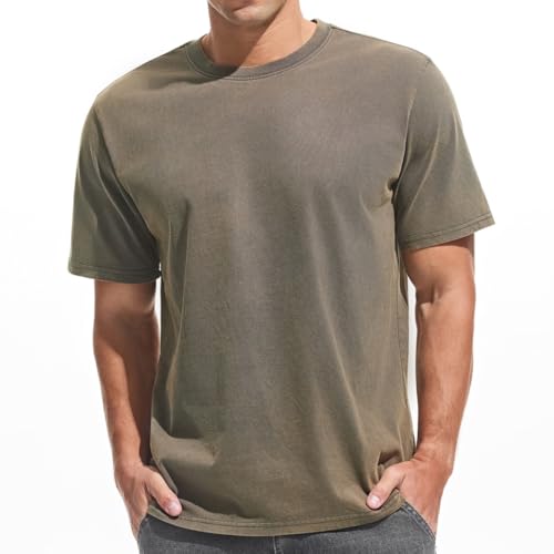 Herren Dick T-Shirt 100% Baumwolle Heavyweight 250g/m² Stone Washed Ultra Weich Regular Fit Bequem Vintage Look Kurzarm Basic (Dark Grey L) von VEIISAR