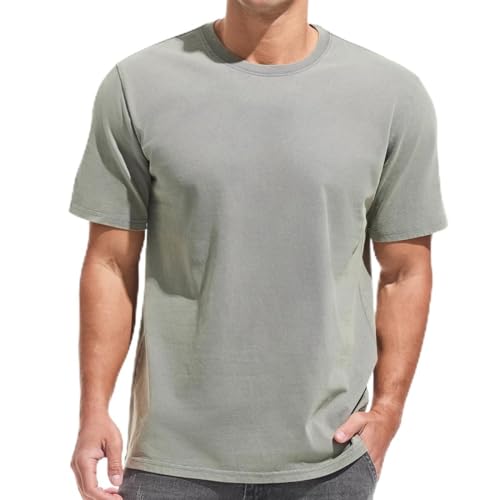 Herren Dick T-Shirt 100% Baumwolle Heavyweight 250g/m² Stone Washed Ultra Weich Regular Fit Bequem Vintage Look Kurzarm Basic (Grey XL) von VEIISAR