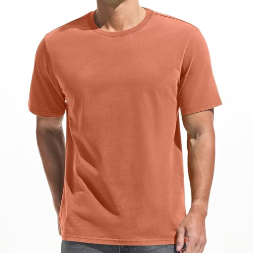 Herren Dick T-Shirt 100% Baumwolle Heavyweight 250g/m² Stone Washed Ultra Weich Regular Fit Bequem Vintage Look Kurzarm Basic (Orange XXL) von VEIISAR