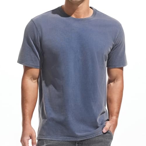 Herren Dick T-Shirt 100% Baumwolle Heavyweight 250g/m² Stone Washed Ultra Weich Regular Fit Bequem Vintage Look Kurzarm Basic (Royal Blue XL) von VEIISAR