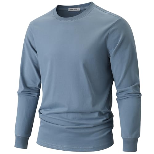 VEIISAR Herren Dickes Rundhals Langarm T-Shirt mit Herren 100% Baumwolle Heavy Duty Preshrunk langem Saum Shirt(T2L Blue XL) von VEIISAR