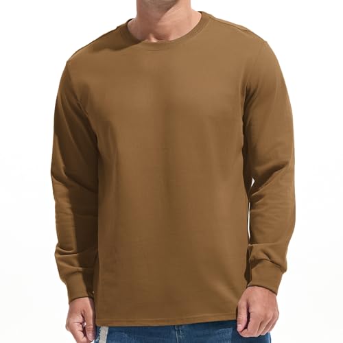 VEIISAR Herren Dickes Rundhals Langarm T-Shirt mit Herren 100 Baumwolle Heavy Duty Preshrunk langem Saum Shirt(T2L Braun XL) von VEIISAR