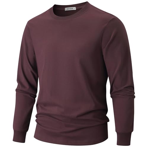 VEIISAR Herren Dickes Rundhals Langarm T-Shirt mit Herren 100% Baumwolle Heavy Duty Preshrunk langem Saum Shirt(T2L Dark Wine red XXL) von VEIISAR