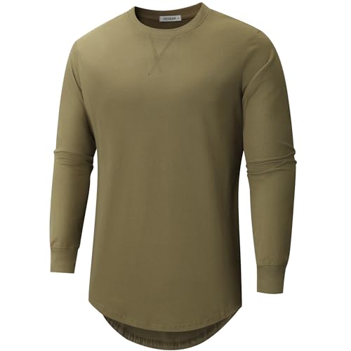 VEIISAR Herren Dickes Rundhals Langarm T-Shirt mit Herren 100 Baumwolle Heavy Duty Preshrunk langem Saum Shirt(X363L Army Green XXL) von VEIISAR