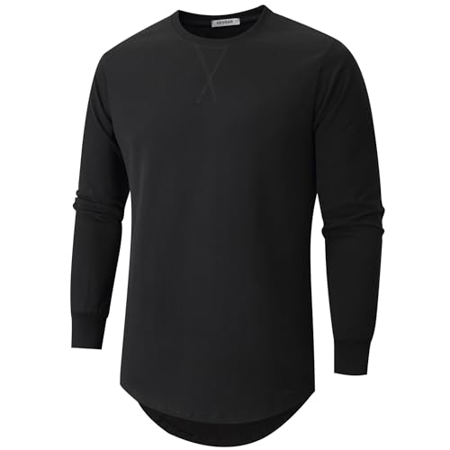VEIISAR Herren Dickes Rundhals Langarm T-Shirt mit Herren 100 Baumwolle Heavy Duty Preshrunk langem Saum Shirt(X363L Black 3XL) von VEIISAR