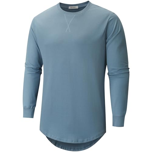 VEIISAR Herren Dickes Rundhals Langarm T-Shirt mit Herren 100 Baumwolle Heavy Duty Preshrunk langem Saum Shirt(X363L Blue L) von VEIISAR
