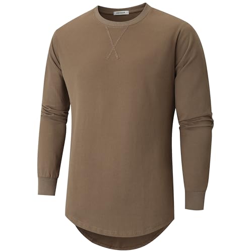 VEIISAR Herren Dickes Rundhals Langarm T-Shirt mit Herren 100 Baumwolle Heavy Duty Preshrunk langem Saum Shirt(X363L Coffee 3XL) von VEIISAR
