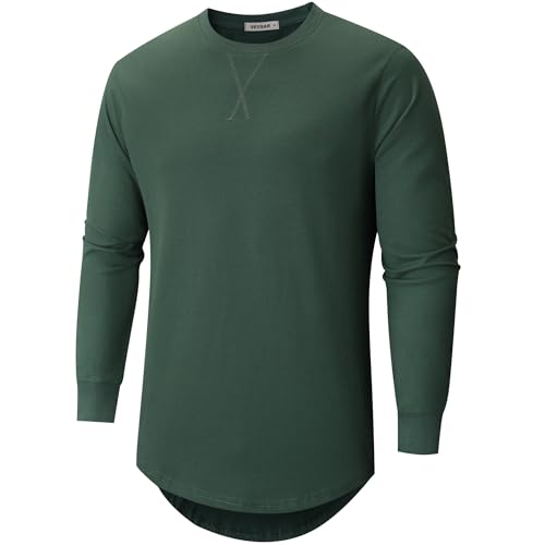 VEIISAR Herren Dickes Rundhals Langarm T-Shirt mit Herren 100 Baumwolle Heavy Duty Preshrunk langem Saum Shirt(X363L Dark Green S) von VEIISAR