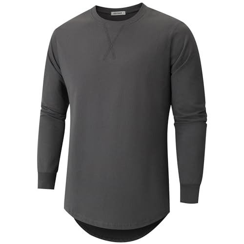 VEIISAR Herren Dickes Rundhals Langarm T-Shirt mit Herren 100 Baumwolle Heavy Duty Preshrunk langem Saum Shirt(X363L Drak Grey 3XL) von VEIISAR