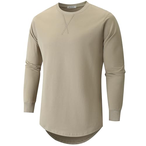 VEIISAR Herren Dickes Rundhals Langarm T-Shirt mit Herren 100 Baumwolle Heavy Duty Preshrunk langem Saum Shirt(X363L Grey S) von VEIISAR