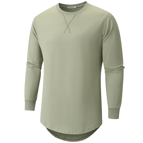 VEIISAR Herren Dickes Rundhals Langarm T-Shirt mit Herren 100 Baumwolle Heavy Duty Preshrunk langem Saum Shirt(X363L Light Green M) von VEIISAR