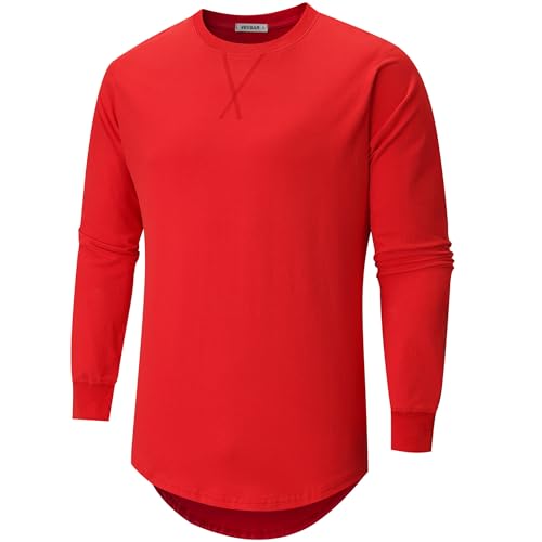 VEIISAR Herren Dickes Rundhals Langarm T-Shirt mit Herren 100 Baumwolle Heavy Duty Preshrunk langem Saum Shirt(X363L Red M) von VEIISAR