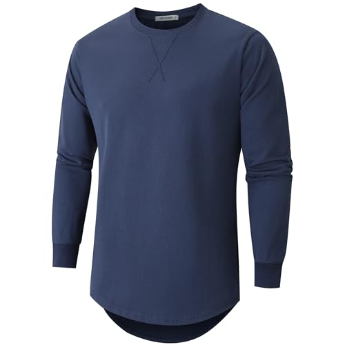 VEIISAR Herren Dickes Rundhals Langarm T-Shirt mit Herren 100 Baumwolle Heavy Duty Preshrunk langem Saum Shirt(X363L Royal Blue XL) von VEIISAR