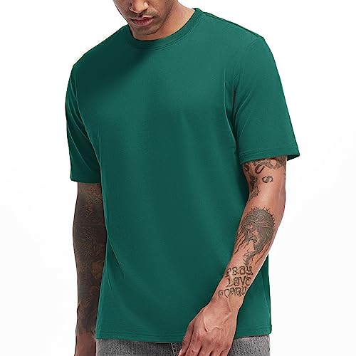 VEIISAR Herren Dickes Rundhals T-Shirt Herren Hochwertiges Baumwoll Schwergewicht T-Shirt mit Anti-Schrumpfung(T2 Green M) von VEIISAR