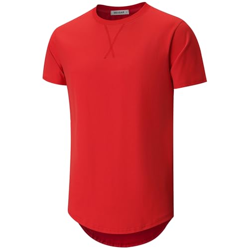 VEIISAR Herren Heavy Duty T-Shirt mit Herren 100 Baumwolle Dickes Longline T Shirt Preshrunk(X363 Red XXL) von VEIISAR