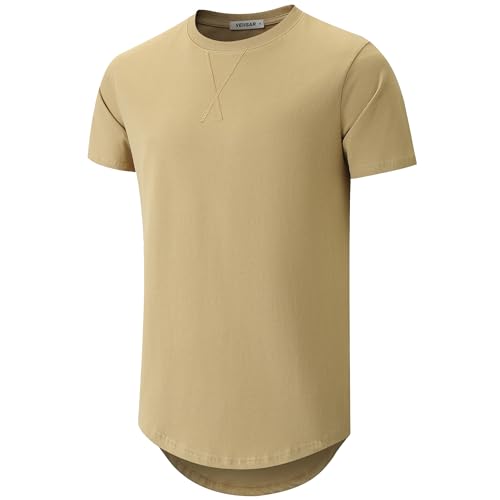 VEIISAR Herren Heavy Duty T-Shirt mit Herren 100 Baumwolle Dickes Longline T Shirt Preshrunk (X363 Khaki XXXL) von VEIISAR