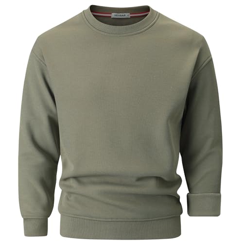 VEIISAR Herren Heavy Weight Pullover mit Rundhalsausschnitt,410g – Warmes Sweatshirt für Herbst & Winter - Dickes Fleece-Innenfutter (Army Green M) von VEIISAR