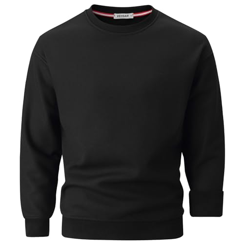 VEIISAR Herren Heavy Weight Pullover mit Rundhalsausschnitt,410g – Warmes Sweatshirt für Herbst & Winter - Dickes Fleece-Innenfutter (Black S) von VEIISAR
