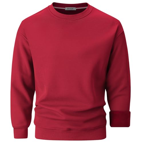 VEIISAR Herren Heavy Weight Pullover mit Rundhalsausschnitt,410g – Warmes Sweatshirt für Herbst & Winter - Dickes Fleece-Innenfutter (Red XXL) von VEIISAR