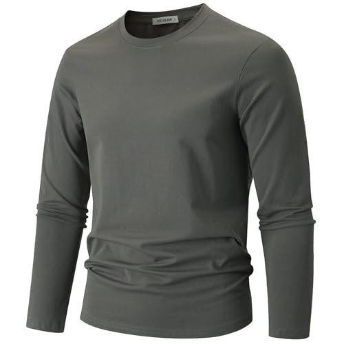 VEIISAR Herren Langarm T-Shirt aus 190g Baumwolle - Mitteldickes Basic & Unterzieh-Shirt - Weich, Dehnbar (Dunkelgrau M) von VEIISAR