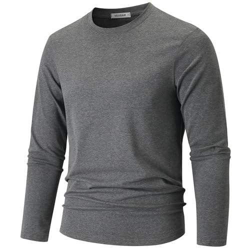 VEIISAR Herren Langarm T-Shirt aus 190g Baumwolle - Mitteldickes Basic & Unterzieh-Shirt - Weich, Dehnbar (Schwarz-grau XXL) von VEIISAR