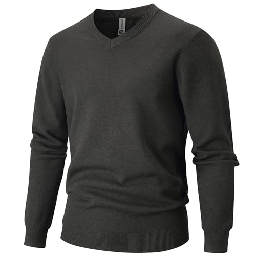 VEIISAR Herren Pullover mit V-Ausschnitt 360g - Dicke Variante - Pullover Wärme für Herbst/Winter - Weicher Bequemer Strickpullover (Dunkelgrau 3XL) von VEIISAR