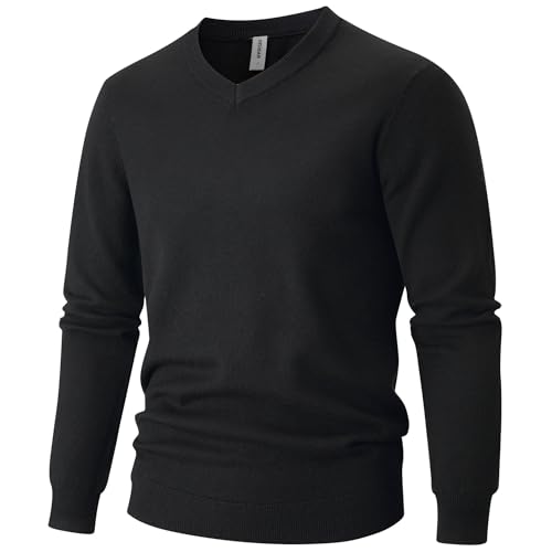 VEIISAR Herren Pullover mit V-Ausschnitt 360g - Dicke Variante - Pullover Wärme für Herbst/Winter - Weicher Bequemer Strickpullover (Schwarz L) von VEIISAR
