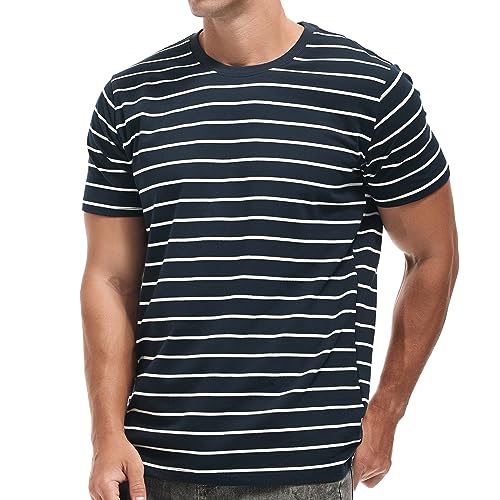 VEIISAR Gestreiftes Herren T-Shirt aus 95% Baumwolle & 5% Elasthan – Bequemes & elastisches T-Shirt – Casual Freizeit-Shirt 312 Dark Blue XL von VEIISAR