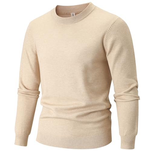 VEIISAR Herren Rundhalspullover 360g - Dicke Variante - Pullover Wärme für Herbst/Winter - Weicher Bequemer Strickpullover (Beige M) von VEIISAR