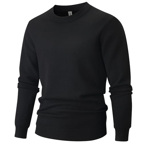 VEIISAR Herren Rundhalspullover 360g - Dicke Variante - Pullover Wärme für Herbst/Winter - Weicher Bequemer Strickpullover (Schwarz L) von VEIISAR