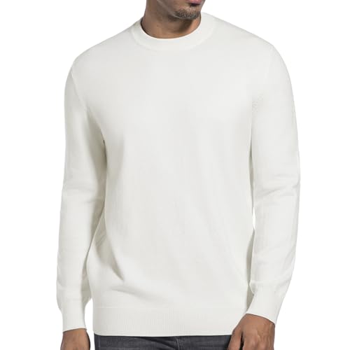 VEIISAR Herren Rundhalspullover 360g - Dicke Variante - Pullover Wärme für Herbst/Winter - Weicher Bequemer Strickpullover (Weiß L) von VEIISAR