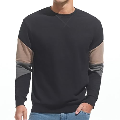VEIISAR Herren Sweatshirt mit Rundhalsausschnitt Männer Basic Pullover Langarmshirts Freizeit Sport Shirt (615 Black M) von VEIISAR