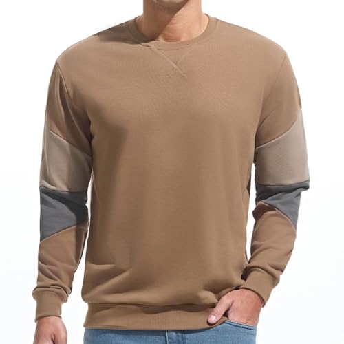 VEIISAR Herren Sweatshirt mit Rundhalsausschnitt Männer Basic Pullover Langarmshirts Freizeit Sport Shirt (615 Brown XXL) von VEIISAR